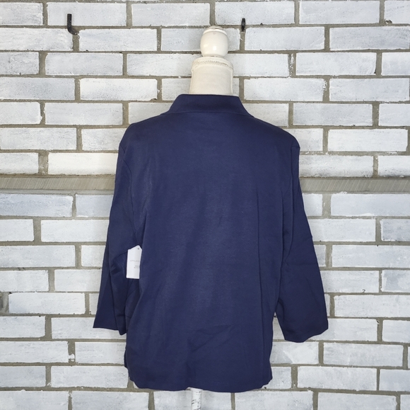 Appleseed's Women’s 3/4 Sleeve Collared Polo Top Petite Sz PXL Blue 100% Cotton - Picture 4 of 12